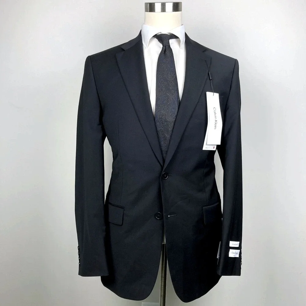 Calvin Klein‎ Mens Slim Fit Suit Jacket 44L Wool Blend Stretch Blazer F01011